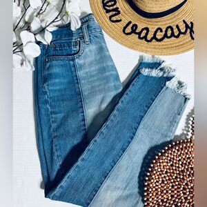 American Eagle Vintage High Rise Cotton Two Tone Frayed Hem Button Fly Jeans